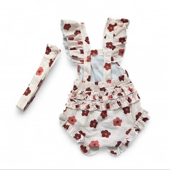 Floral Ruffle Baby Romper with headband 0-3 months - Picture 2 of 2